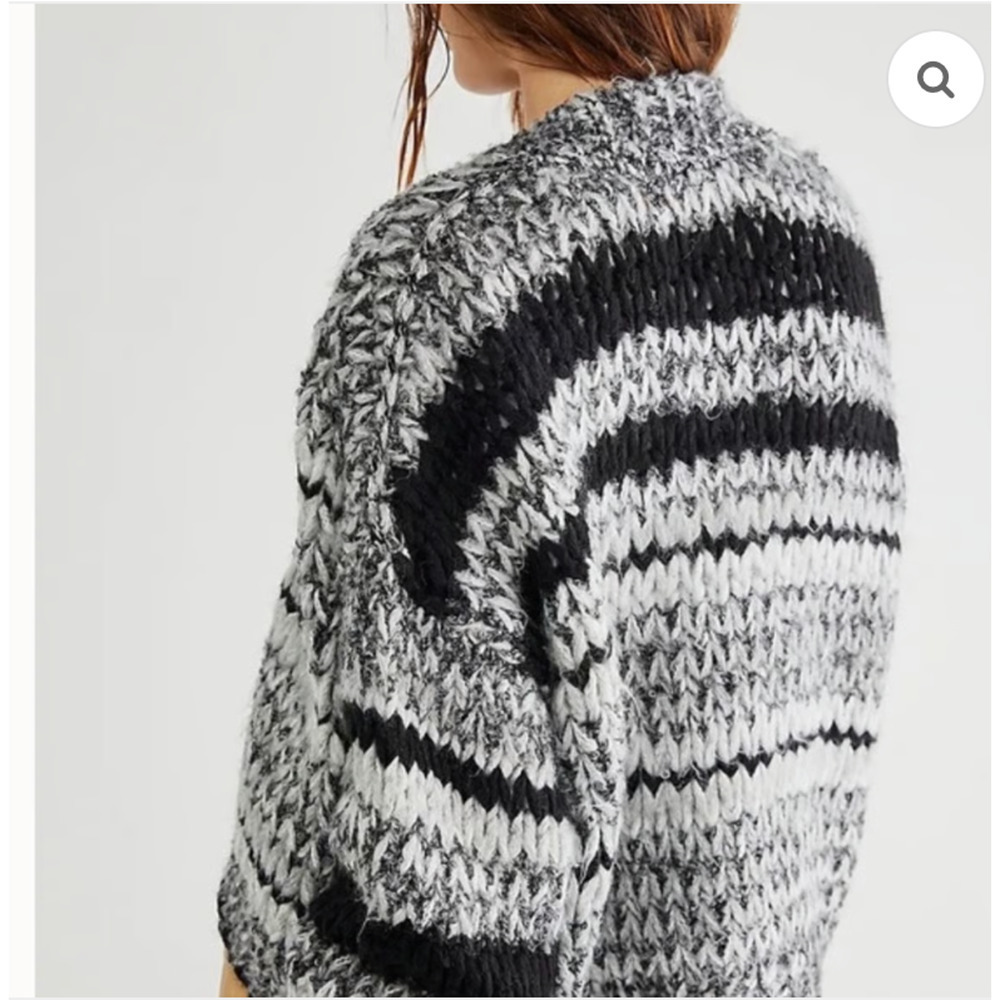 Free People Wanderer Cardigan XS Black White Chunky Knit Wool Sweater Oversized - Picture 3 of 10